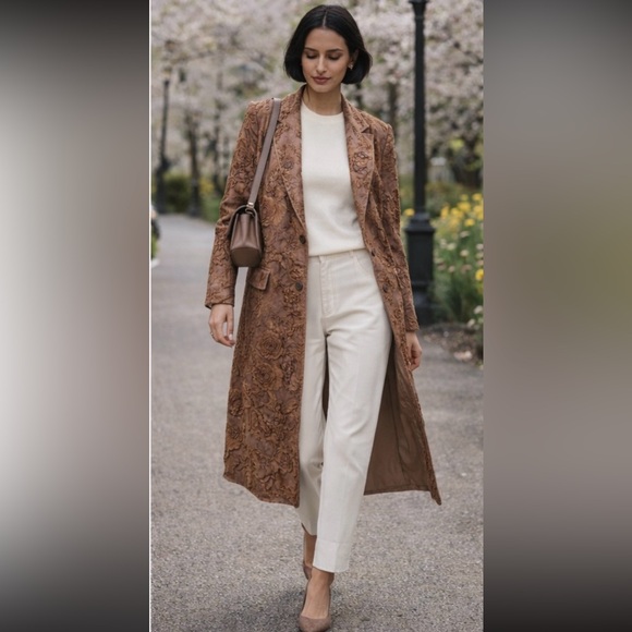 NWT Zara Limited Edition Floral Embroidered Long coat light Brown Sz M - Picture 4 of 17